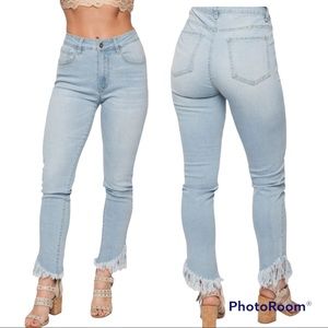 Buddy Love DUKE Light Wash Fringe Distressed Denim Jeans High Waist Women Sz 29